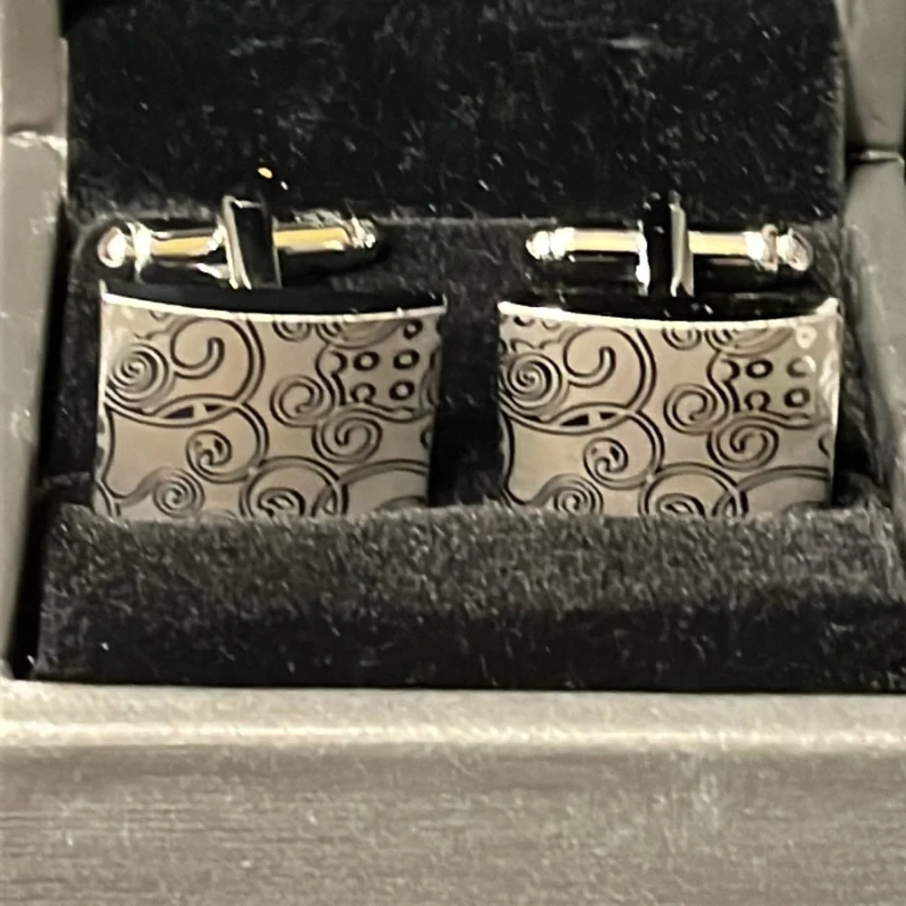NEW Silver Cuff Links Laser Engraved Rectangle, by JZ Selected, gift box